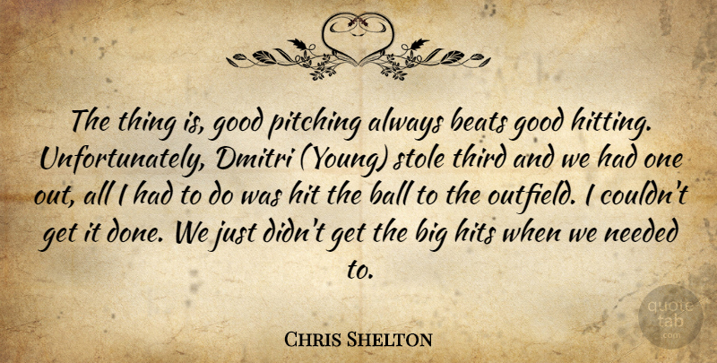 Chris Shelton Quote About Ball, Beats, Good, Hit, Hits: The Thing Is Good Pitching...