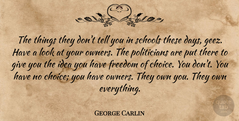 George Carlin Quote About School, Ideas, Giving: The Things They Dont Tell...