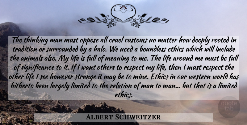 Albert Schweitzer Quote About Animal, Men, Thinking: The Thinking Man Must Oppose...