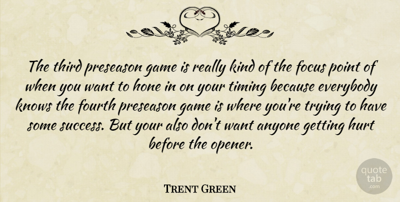 Trent Green Quote About Anyone, Everybody, Focus, Fourth, Game: The Third Preseason Game Is...