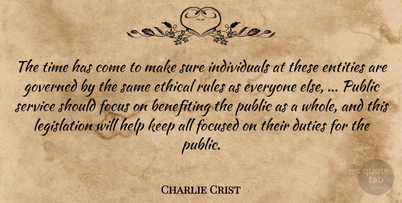 Charlie Crist Quote About Duties, Entities, Ethical, Focus, Focused: The Time Has Come To...