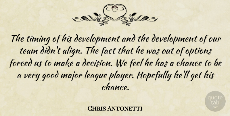 Chris Antonetti Quote About Chance, Fact, Forced, Good, Hopefully: The Timing Of His Development...