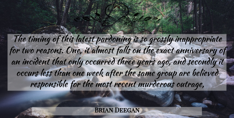 Brian Deegan Quote About Almost, Anniversary, Believed, Exact, Falls: The Timing Of This Latest...