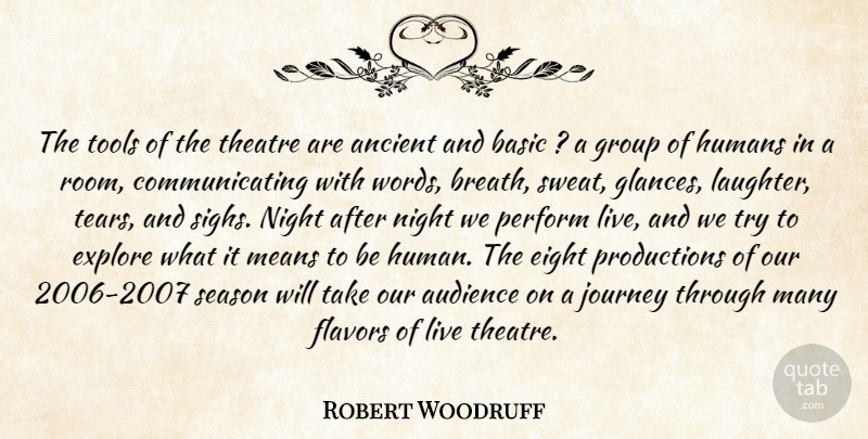 Robert Woodruff Quote About Ancient, Audience, Basic, Eight, Explore: The Tools Of The Theatre...