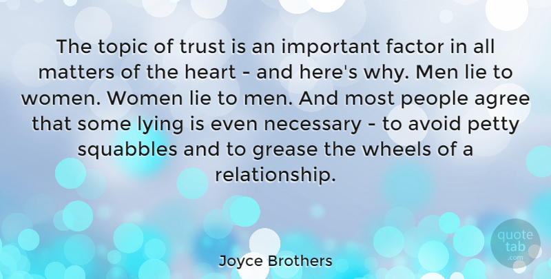 Joyce Brothers Quote About Lying, Heart, Men: The Topic Of Trust Is...