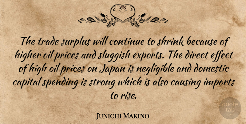Junichi Makino Quote About Capital, Causing, Continue, Direct, Domestic: The Trade Surplus Will Continue...