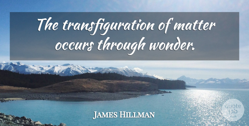 James Hillman Quote About Matter, Wonder, Transfiguration: The Transfiguration Of Matter Occurs...