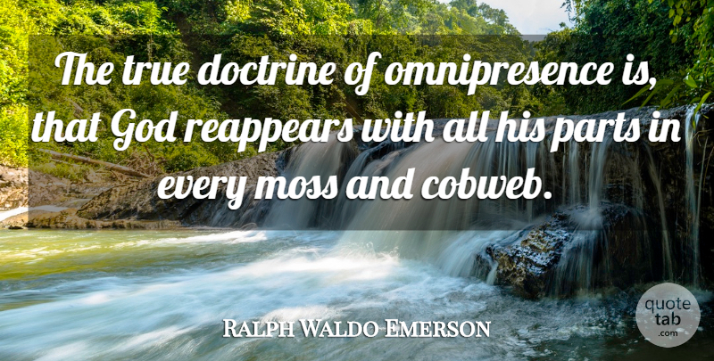 Ralph Waldo Emerson Quote About God, Cobwebs, Moss: The True Doctrine Of Omnipresence...