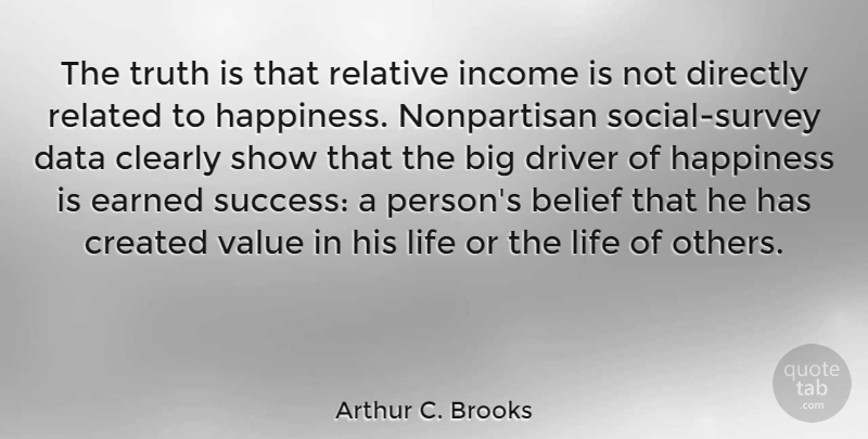 Arthur C. Brooks Quote About Data, Income, Belief: The Truth Is That Relative...