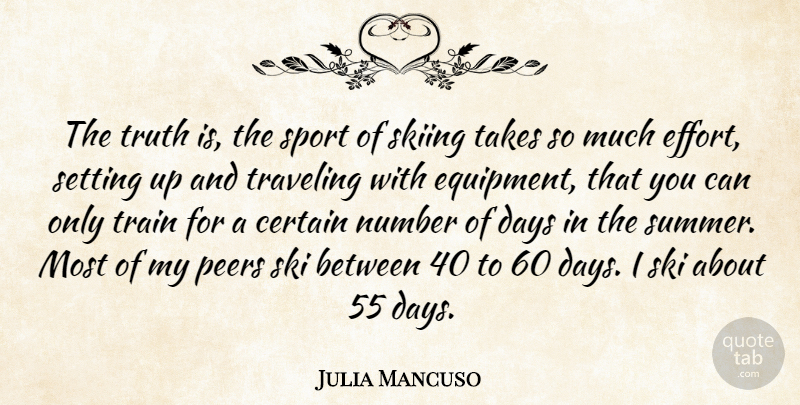 Julia Mancuso Quote About Certain, Days, Number, Peers, Setting: The Truth Is The Sport...