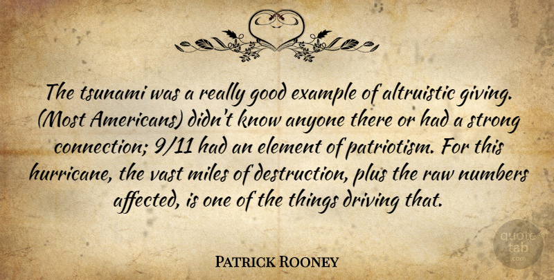 Patrick Rooney Quote About Anyone, Driving, Element, Example, Good: The Tsunami Was A Really...