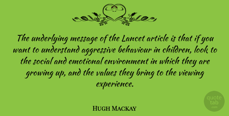 Hugh Mackay Quote About Aggressive, American Athlete, Article, Behaviour, Bring: The Underlying Message Of The...