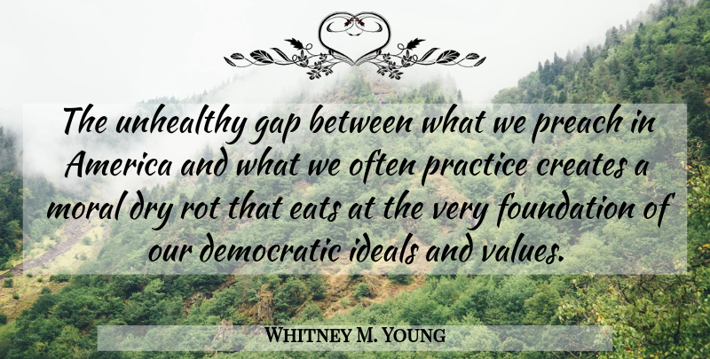 Whitney M. Young Quote About Practice, Democratic Ideals, America: The Unhealthy Gap Between What...