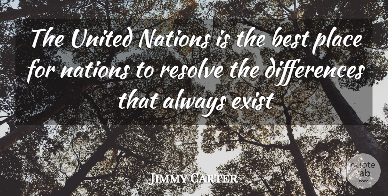 Jimmy Carter Quote About Best, Exist, Nations, Resolve, United: The United Nations Is The...