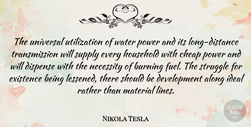 Nikola Tesla Quote About Along, Burning, Cheap, Existence, Household: The Universal Utilization Of Water...
