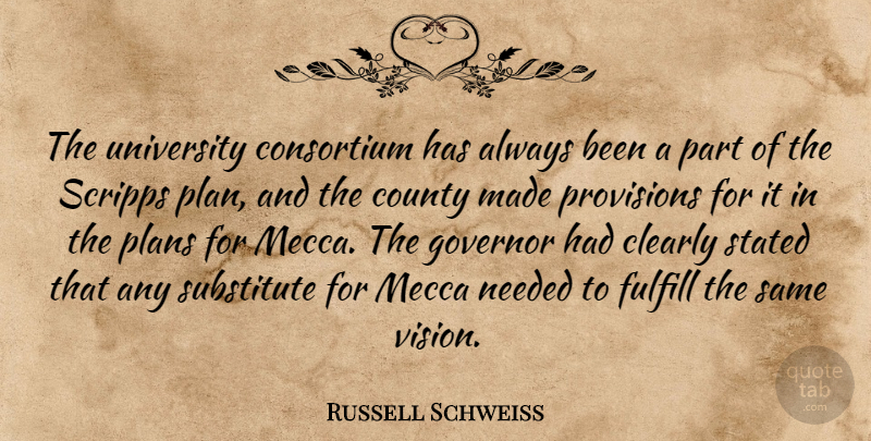 Russell Schweiss Quote About Clearly, County, Fulfill, Governor, Mecca: The University Consortium Has Always...