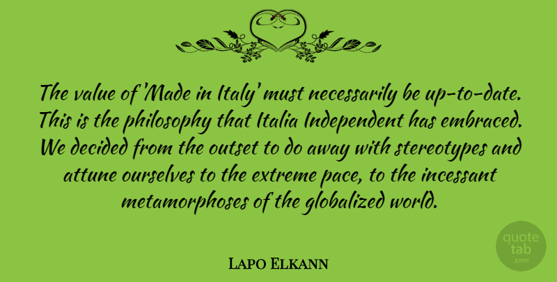 Lapo Elkann Quote About Decided, Extreme, Incessant, Ourselves, Outset: The Value Of Made In...