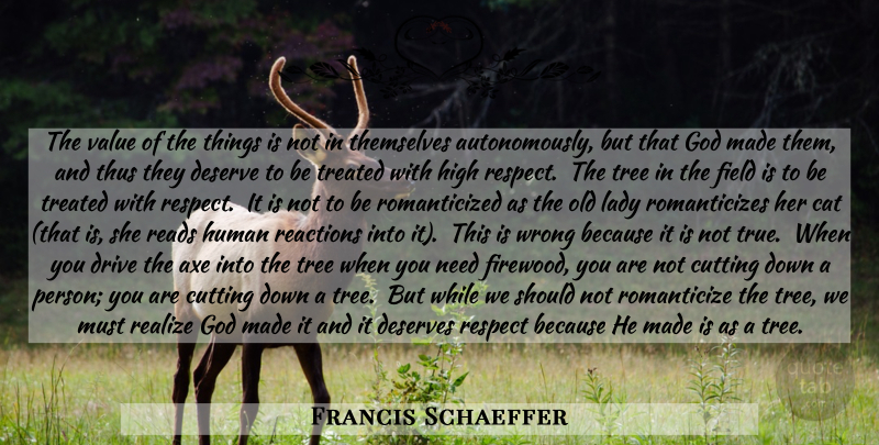 Francis Schaeffer Quote About Cat, Cutting, Tree: The Value Of The Things...