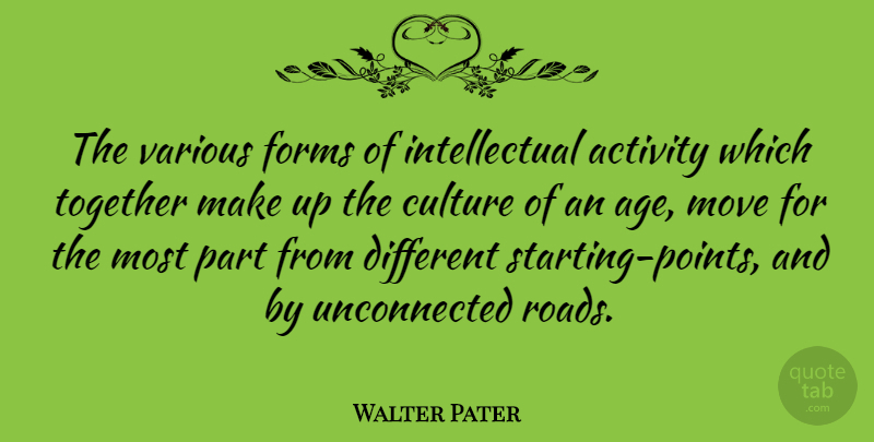 Walter Pater Quote About Moving, Intellectual, Age: The Various Forms Of Intellectual...