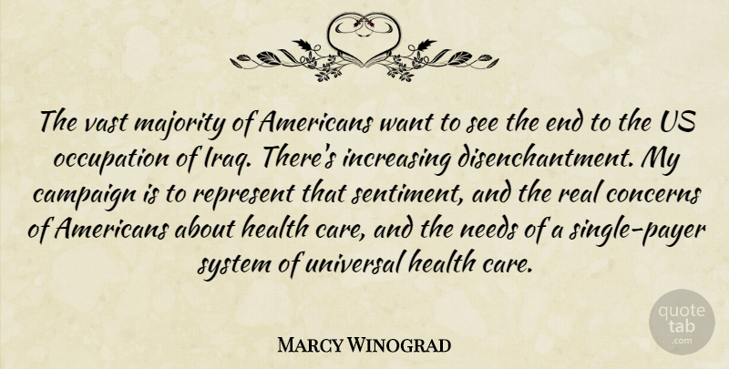 Marcy Winograd Quote About Campaign, Concerns, Health, Increasing, Majority: The Vast Majority Of Americans...