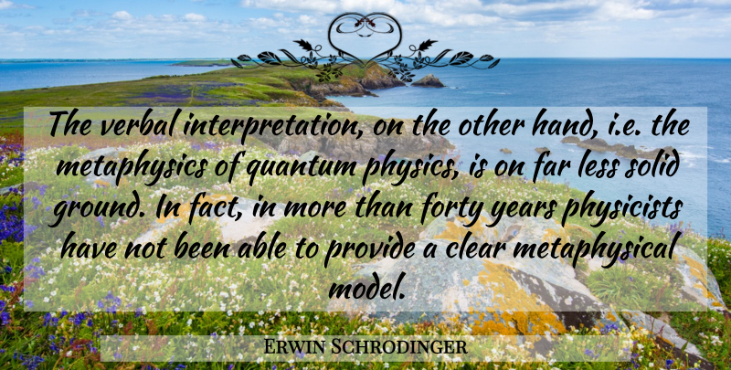 Erwin Schrodinger Quote About Clear, Far, Forty, Less, Physicists: The Verbal Interpretation On The...