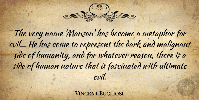 Vincent Bugliosi Quote About Dark, Fascinated, Metaphor, Name, Nature: The Very Name Manson Has...