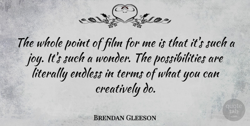 Brendan Gleeson Quote About Creatively, Endless, Literally, Possibilities, Terms: The Whole Point Of Film...