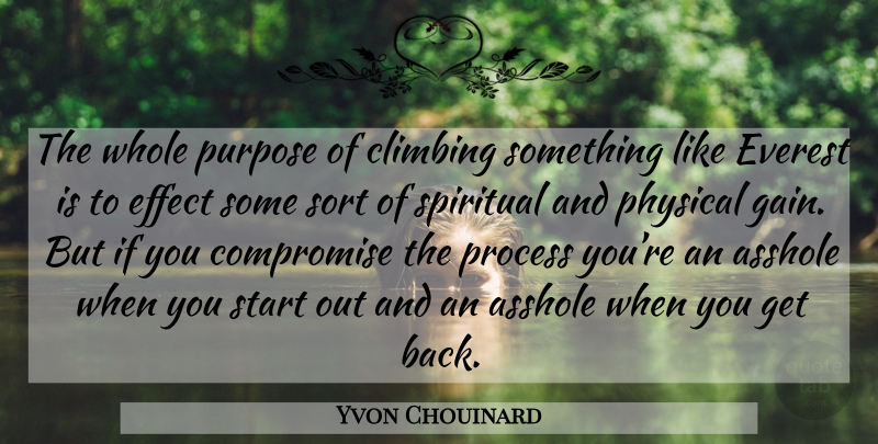 Yvon Chouinard Quote About Spiritual, Climbing, Purpose: The Whole Purpose Of Climbing...