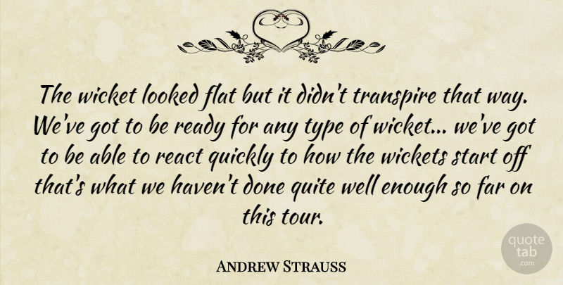 Andrew Strauss Quote About Far, Flat, Looked, Quickly, Quite: The Wicket Looked Flat But...