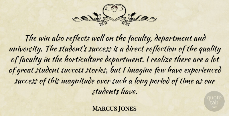 Marcus Jones Quote About Department, Direct, Faculty, Few, Great: The Win Also Reflects Well...