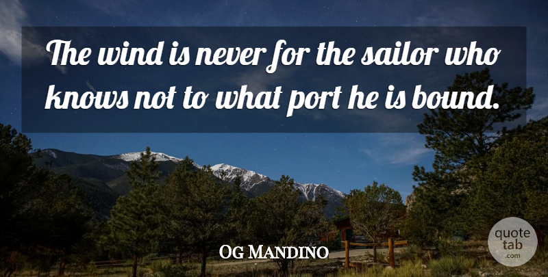 Og Mandino Quote About Wind, Sailor, Port: The Wind Is Never For...