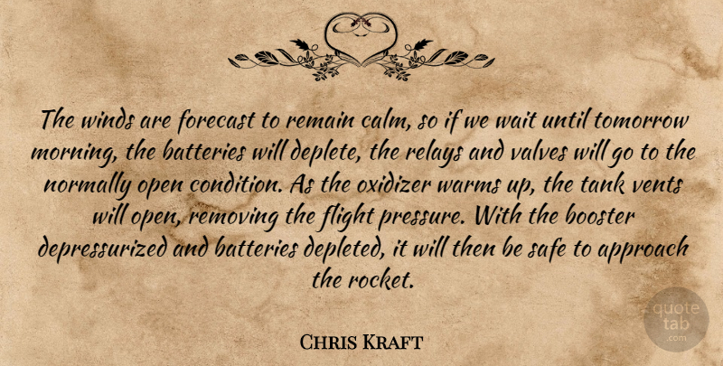 Chris Kraft Quote About Approach, Batteries, Flight, Forecast, Normally: The Winds Are Forecast To...