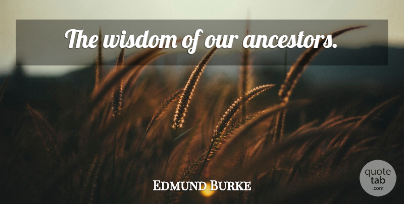 Edmund Burke Quote About Wisdom, Ancestor: The Wisdom Of Our Ancestors...