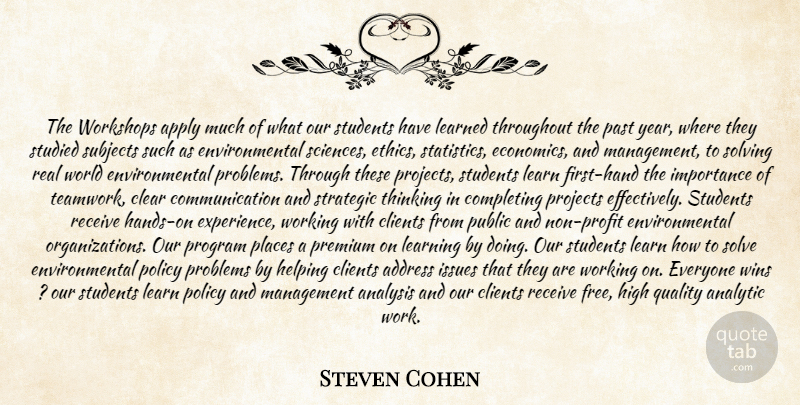 Steven Cohen Quote About Address, Analysis, Analytic, Apply, Clear: The Workshops Apply Much Of...