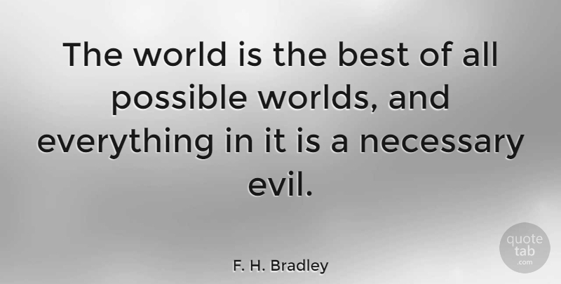 F. H. Bradley Quote About Optimism, Evil, Necessary Evil: The World Is The Best...