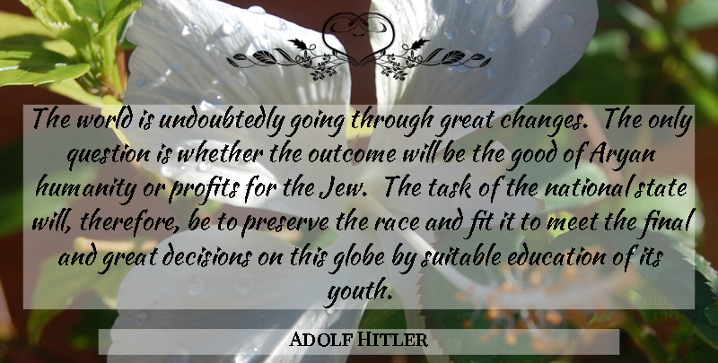 Adolf Hitler Quote About Race, Decision, Humanity: The World Is Undoubtedly Going...