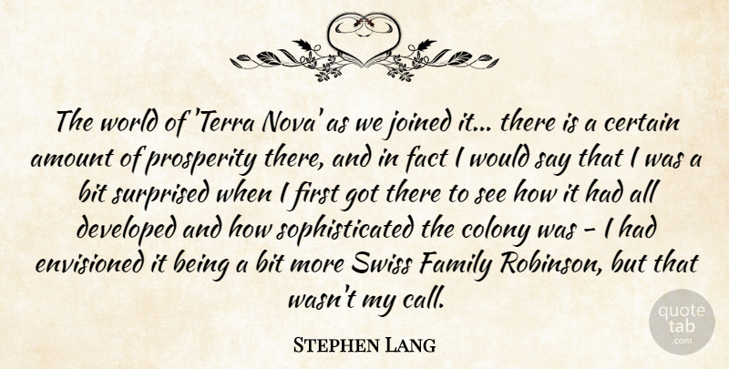 Stephen Lang Quote About Amount, Bit, Certain, Colony, Developed: The World Of Terra Nova...
