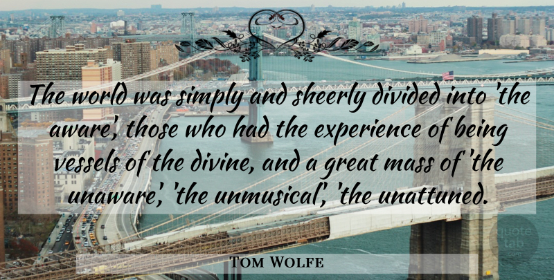 Tom Wolfe Quote About World, Divine, Mass: The World Was Simply And...