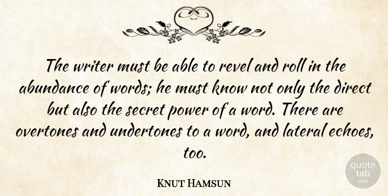 Knut Hamsun Quote About Echoes, Secret, Able: The Writer Must Be Able...