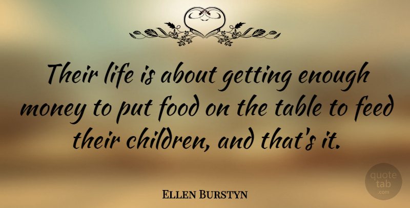 Ellen Burstyn Quote About Feed, Food, Life, Money, Table: Their Life Is About Getting...