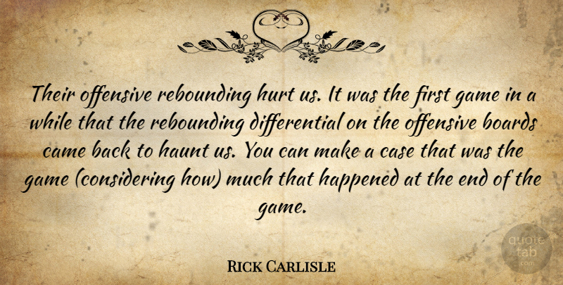 Rick Carlisle Quote About Boards, Came, Case, Game, Happened: Their Offensive Rebounding Hurt Us...