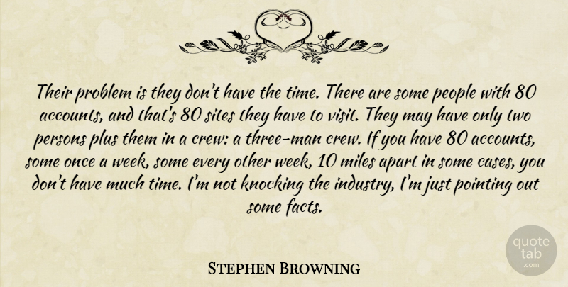 Stephen Browning Quote About Apart, Knocking, Miles, People, Persons: Their Problem Is They Dont...
