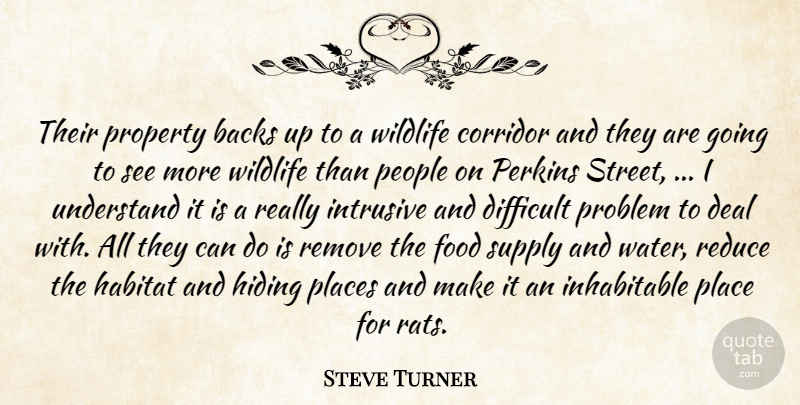 Steve Turner Quote About Backs, Corridor, Deal, Difficult, Food: Their Property Backs Up To...