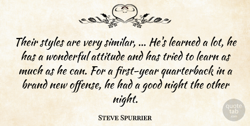 Steve Spurrier Quote About Attitude, Brand, Football, Good, Learned: Their Styles Are Very Similar...