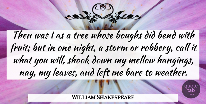 William Shakespeare Quote About Night, Weather, Tree: Then Was I As A...