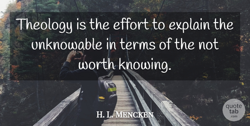 H. L. Mencken Quote About Knowing, Effort, Literature: Theology Is The Effort To...