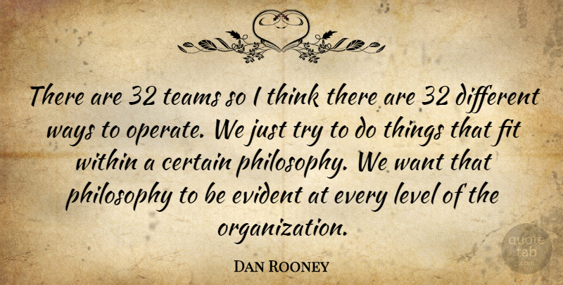 Dan Rooney Quote About Certain, Evident, Fit, Level, Philosophy: There Are 32 Teams So...