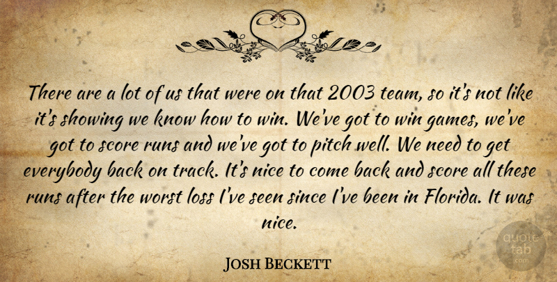 Josh Beckett Quote About Everybody, Loss, Nice, Pitch, Runs: There Are A Lot Of...