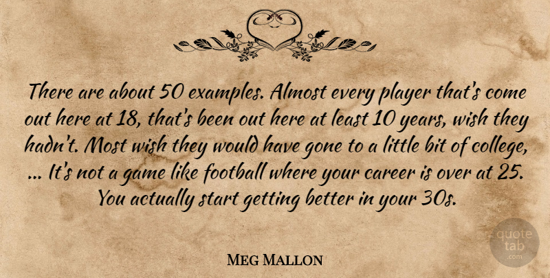 Meg Mallon Quote About Almost, Bit, Career, Football, Game: There Are About 50 Examples...