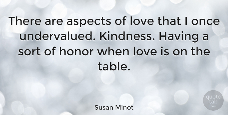 Susan Minot Quote About Kindness, Love Is, Honor: There Are Aspects Of Love...